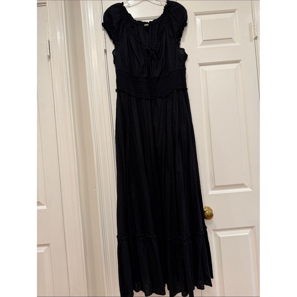 Old Navy Black Embroidered puff sleeve Tiered Maxi Dress peasant goth - Picture 7 of 10